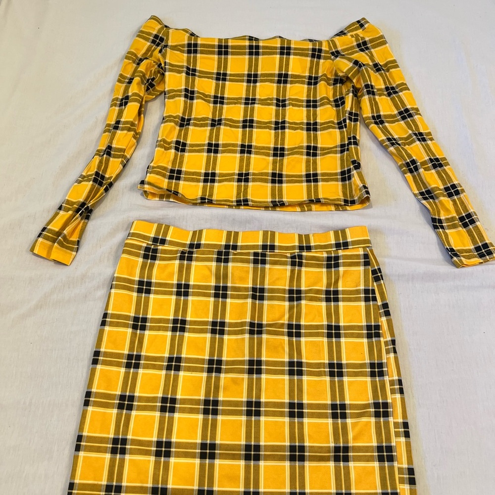 Y2K- Yellow Plaid Pencil Skirt - matching set